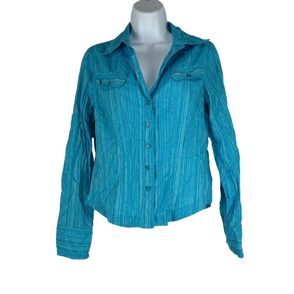 Nine & Co by Nine West Women's Long Sleeved Button Down Shirt Size 6 Blue